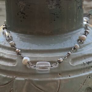 Silpada Necklace Sterling Silver, Pearl and Quartz 16-18 Inch Adjustable